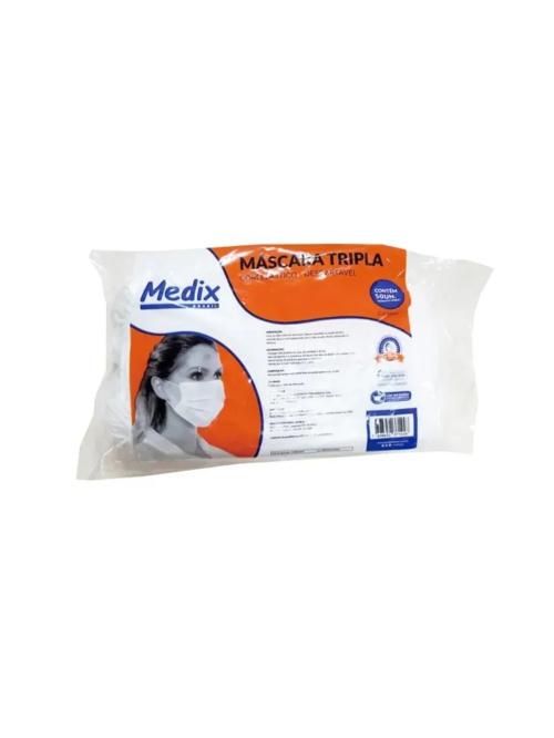 MÁSCARA TRIPLA C/ELAST BRANCA 50UN SAQUINHOS - MEDIX
